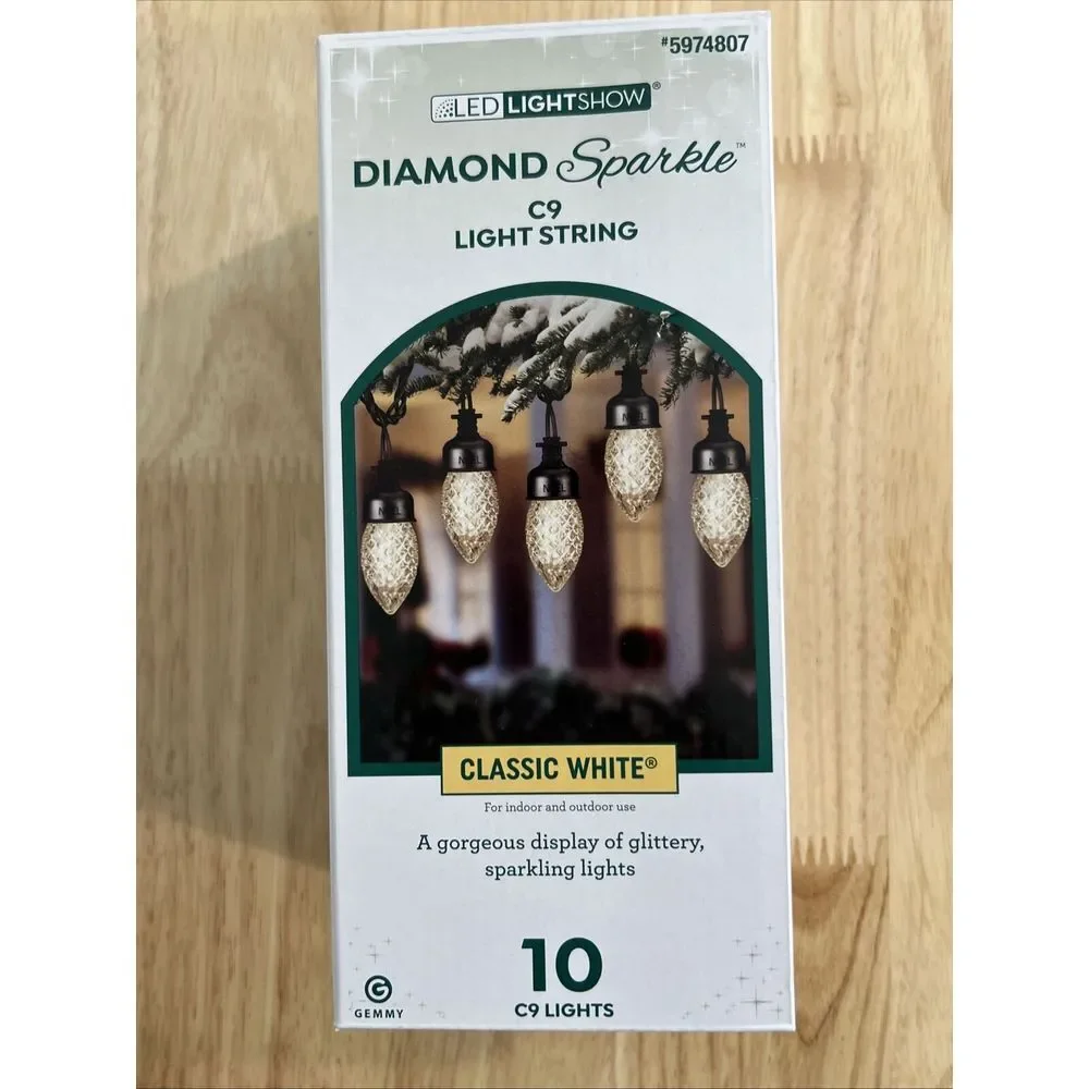 NEW Gemmy Lightshow Diamond Sparkle 10ct C9 LED‎ Sparkling Classic White Lights